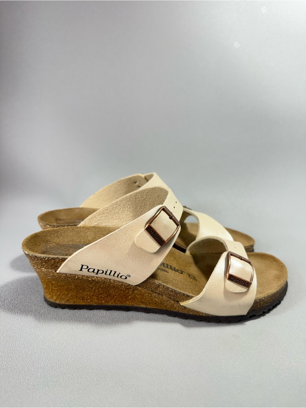 Birkenstock Papillio Dorothy Pearl White Birko-Flor Wedge Sandals